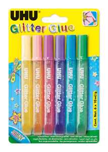 UHU Glitter Glue 6x 10 ml 6 Farben Shiny