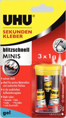 UHU SEKUNDENKLEBER blitzschnell MINIS gel 3x1g Blister