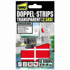 UHU Doppel Strips 19 mm x 40 mm 12 Stück transparent