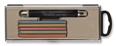 KOH Druckbleistift Set Metall- Minenhalter " Versatil - soft " 5,6 x 80 mm Mine mit Minenspitzer + 5 Ersatzminen , im Etui > 5TE <