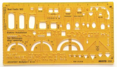 Aristo Architektur-Kombi-Schablone 1:50, 225 x 125 mm, Tuschenoppen