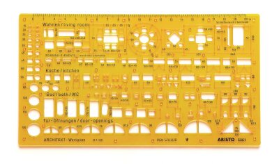 Aristo Architektur-Kombi-Schablone 1:100, 225 x 125 mm, Tuschenoppen