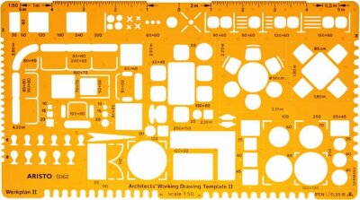 Aristo Architektur-Werkschablone 2 1:50, 225 x 125 mm, Tuschenoppen