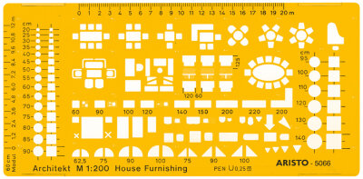 Aristo Möblierungsschablone Architekt 1:200, 175 x 85 mm, Tuschenoppen