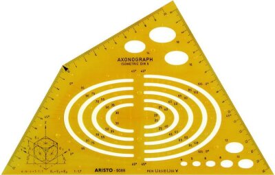 Aristo Schablone Axonograph Isometric DIN 5, 240 x 135 mm, Tuschenoppen