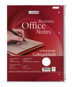 Collegeblock für Linkshänder, A4 , 80 Blatt, 70 g/m², 4fach ,kariert