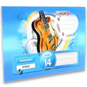 LANDRÉ Notenheft A5 quer, 8 Blatt, 80 g/m² Lineatur 14 mit Hilfslinien