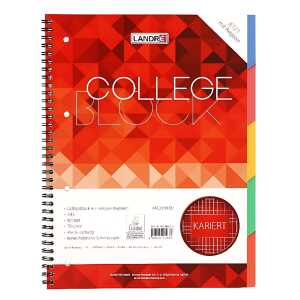 Collegeblock mit 5 Registerblättern, 80Blatt, 70g, kariert, 5er Pack