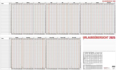 2025 Güss Urlaubsübersicht A1 für 40 Mitarbeiter im Versandrohr