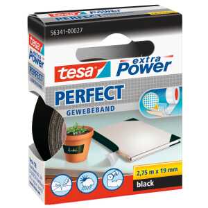 tesa Gewebeklebeband extra Power Perfect - 2,75 m x 19 mm, schwarz