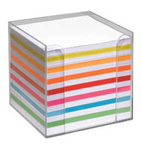 Zettelbox 9.5x9.5x9.5 glasklar FOLIA 9903 Papier weiss+fbg.