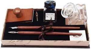 Rubinato Holzfederhalter Geschenkbox 2x + 3 Federn, Tinte und Tintenfass
