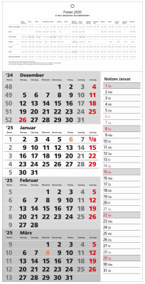 2025 Güss 4-Monatskalender mit Notizspalte 60x30cm