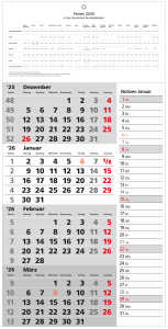 2026 Güss 4-Monatskalender mit Notizspalte 60x30cm