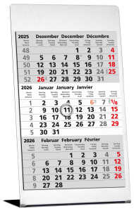 2026 Güss 3-Monatstisch Tischaufstell-kalender Edelstahl