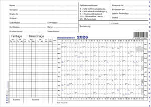 2026 Güss Urlaubs- und Fehltagedatei DIN A5