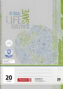 BRUNNEN Schulheft A4 blanko Lineatur 20 16 Blatt Recyclingpapier