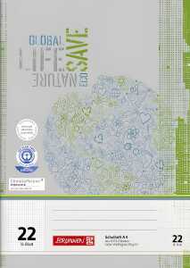 BRUNNEN Schulheft A4 kariert Lineatur 22 16 Blatt Recyclingpapier