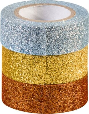 HEYDA 203584374 Glitter Tapes jede Rolle 3 m x 15 mm Papier-Tapes kupferfarben goldfarben silberfarben