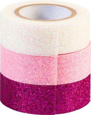 HEYDA 203584375 Glitter Tapes jede Rolle 3 m x 15 mm Papier-Tapes pink rosa weiss