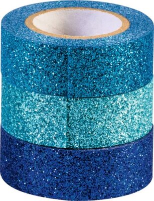 HEYDA 203584376 Glitter Tapes jede Rolle 3 m x 15 mm Papier-Tapes hellblau mittelblau dunkelblau