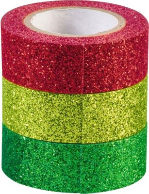 HEYDA 203584377 Glitter Tapes jede Rolle 3 m x 15 mm Papier-Tapes dunkelgrün hellgrün rot