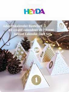 Adventskalender-Bastel-Set 8x8x9cm Packung 20 x 27 cm goldfarben/weiss