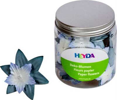 HEYDA 204883390 Deko-Blumen Blumen Ø 25 42 cm Dose Ø 7 cm blau weiss (je Farbe 40 Stück)