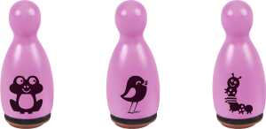 HEYDA Stempel-Figuren Frosch Raupe & Vogel Holz farbig lackiert