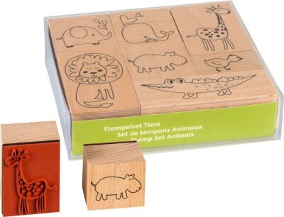 HEYDA 204888688 Stempel-Set Tierbabys 12 x 10 x 3 cm Holz