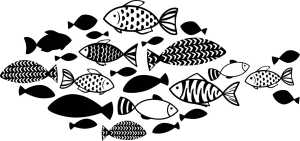 HEYDA Stempel Kommunion/Konfirmation Fischschwarm Holz matt lackiert