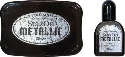 TSUKINEKO 2118796192 Stempelkissen StazOn 10 x 6 cm silberfarben metallic