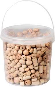 Holzperlen im Eimer Ø ca. 6 - 25 mm Buche natur seidenmatt