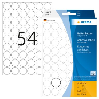 Herma Farbpunkte permanent haftend Ø 16 mm weiss 1728 Etik. Handbeschriftung