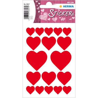 Herma Sticker DECOR Love Herzen rot 3 Bl