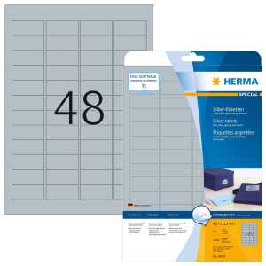 Herma Etiketten permanent 45,7 x 21,2 mm Folie silber 25 Bl 1200 Etik.