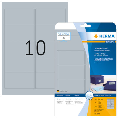 Herma Etiketten permanent haftend 96 x 50,8 mm Folie silber wetterfest 25 Bl 250 Etik. LaserCopy