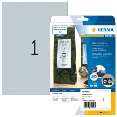 Herma SILBER ETIKETTEN A4 25 210x297