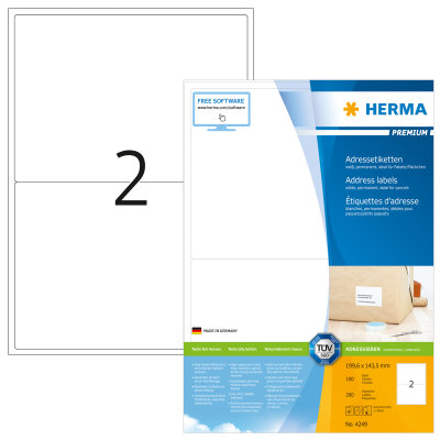 Herma Etiketten für Adressen permanent haftend 199,6 x 143,5 mm weiss PREMIUM 100 Bl 200 Etik. LaserInkCopy