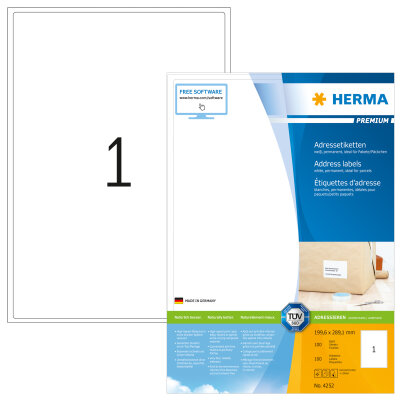 Herma Etiketten für Adressen permanent haftend 199,6 x 289,1 mm weiss PREMIUM 100 Bl 100 Etik. LaserInkCopy