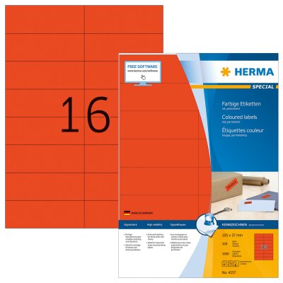 Herma Etiketten permanent haftend 105 x 37 mm rot 100 Bl 1600 Etik. LaserInkCopy