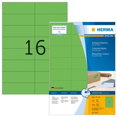 Herma Etiketten permanent haftend 105 x 37 mm grün 100 Bl 1600 Etik. LaserInkCopy