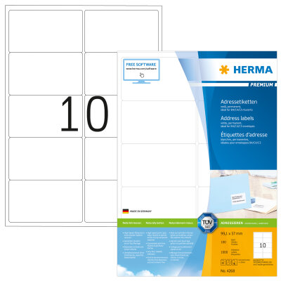 Herma Etiketten für Adressen permanent haftend 99,1 x 57 mm weiss PREMIUM 100 Bl 1000 Etik. LaserInkCopy