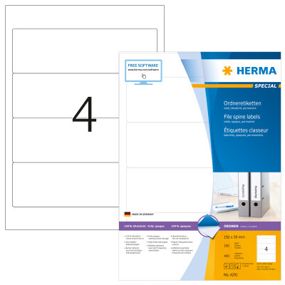 Herma Ordnerrückenschilder permanent haftend 192 x 59 mm weiss 100 Bl 400 Etik. LaserInkCopy