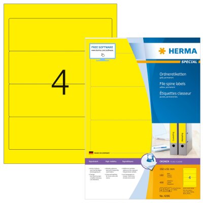 Herma Ordnerrückenschilder permanent haftend 192 x 61 mm gelb 100 Bl 400 Etik. LaserInkCopy