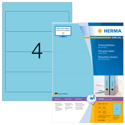 Herma Ordnerrückenschilder permanent haftend 192 x 61 mm blau 100 Bl 400 Etik. LaserInkCopy