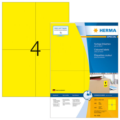 Herma Etiketten permanent haftend 105 x 148 mm gelb 100 Bl 400 Etik. LaserInkCopy