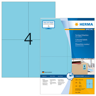 Herma Etiketten permanent haftend 105 x 148 mm blau 100 Bl 400 Etik. LaserInkCopy