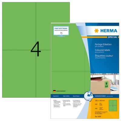 Herma Etiketten permanent haftend 105 x 148 mm grün 100 Bl 400 Etik. LaserInkCopy