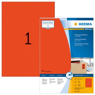 Herma Etiketten permanent haftend 210 x 297 mm rot 100 Bl 100 Etik. LaserInkCopy